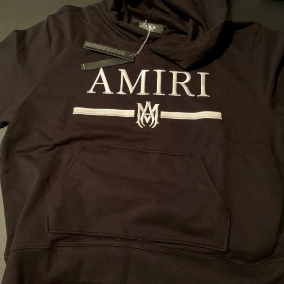 AMIRI MA BAR LOGO Embroidered Hoodie Black Size L New 100% Cotton - Picture 7 of 14